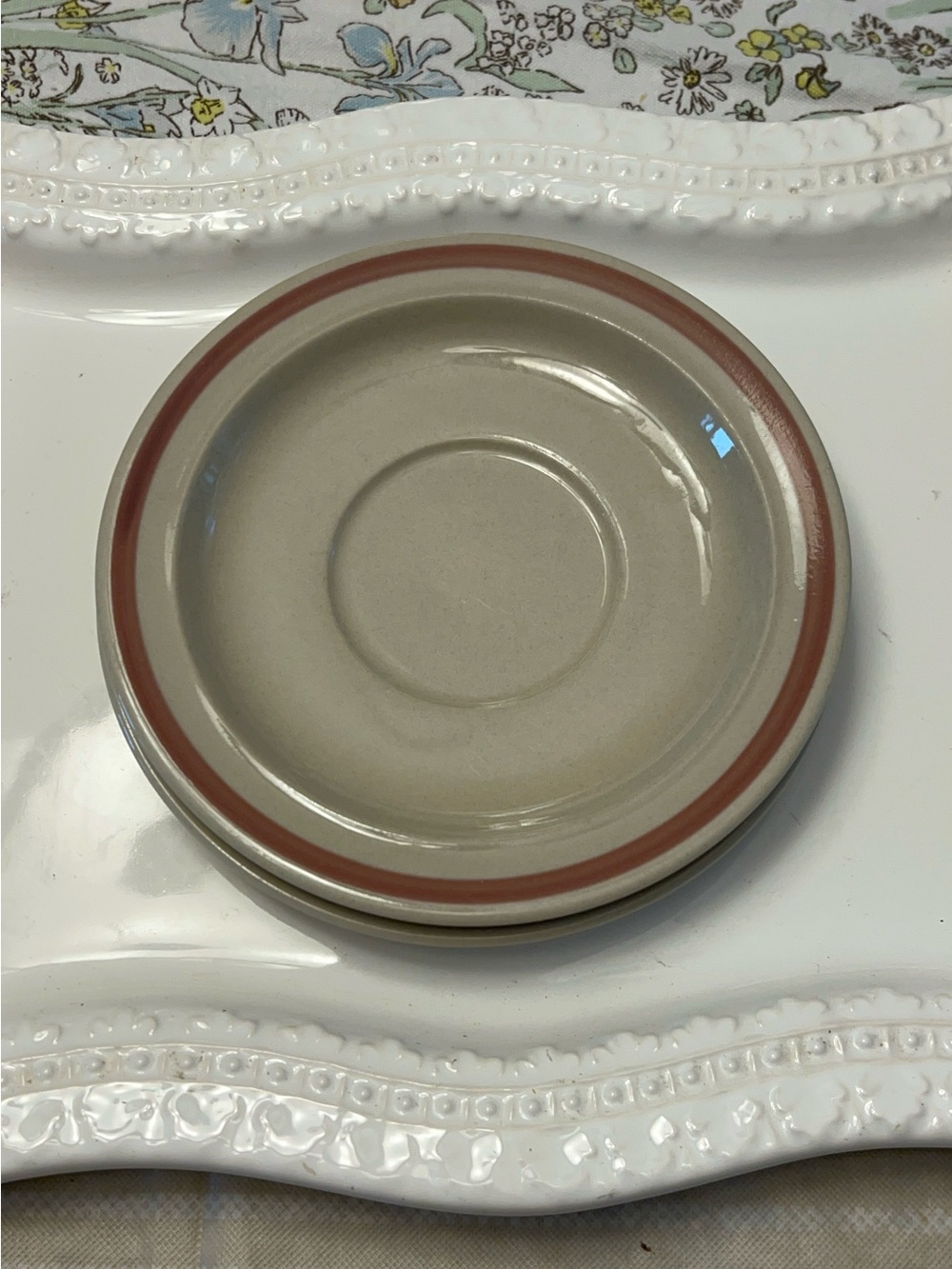 Vintage Newcor Good Earth Pattern Stoneware Saucers Set of 2